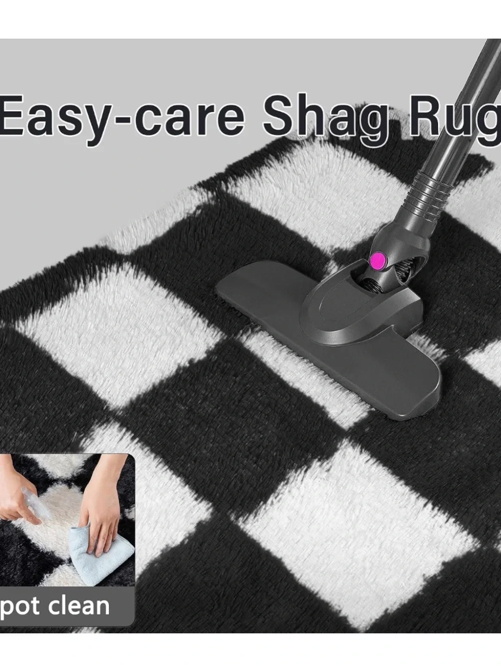 Plush Black and White Diamond Shag Area Rug - Home Accents
